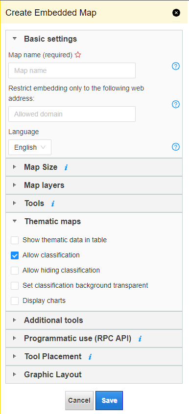 A screenshot of Create and embedded map feature