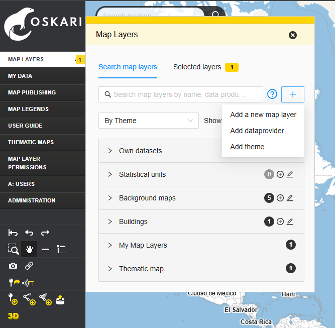 Layer listing with admin-functionality